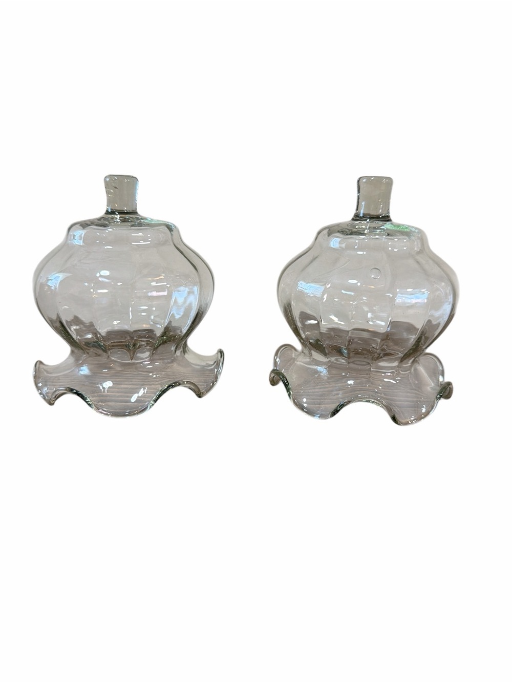 Vintage Clear Glass Sconce Shades Set of 2 Scalloped Hurricane Candle Covers